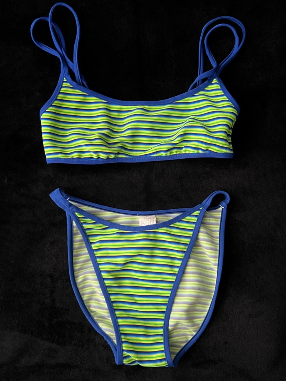 Blue & Lime Striped Women’s Bikini Set